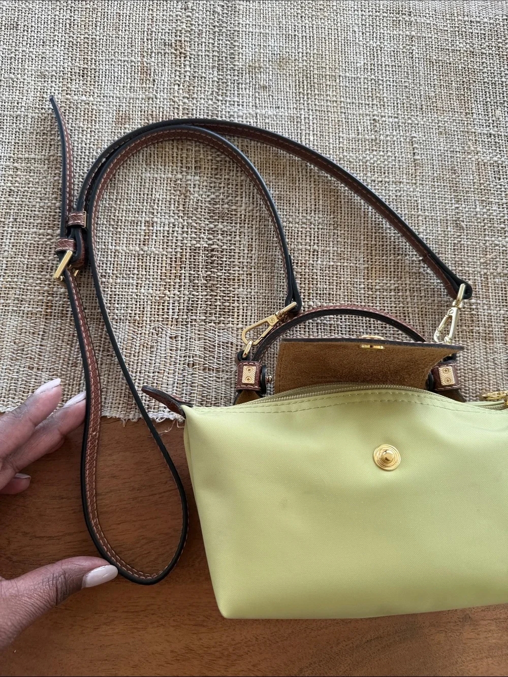 Longchamp Crossbody Bag in Light Green with Brown Trim and Gold Hardware - Picture 5 of 5